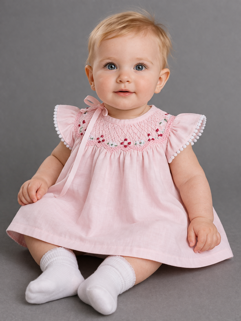Newborn Pink Petal Bishop Smocked Dress