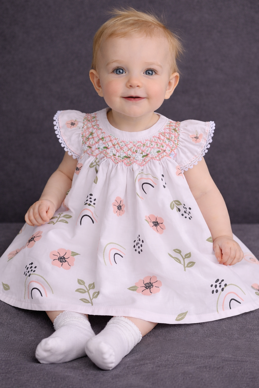 Raspberry Poppy Boho Bishop Smocked Dress