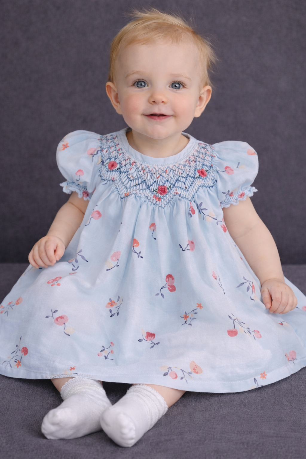 Cherry Blossom Spring Garden Bishop Smocked Dress