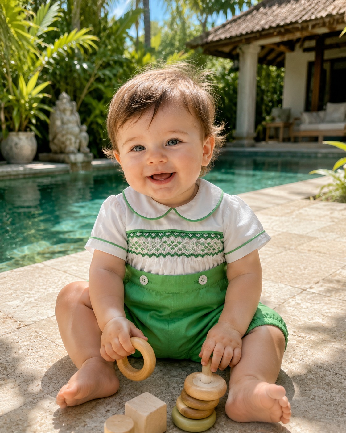 Tiny Feet Heritage – Green Smocked Romper