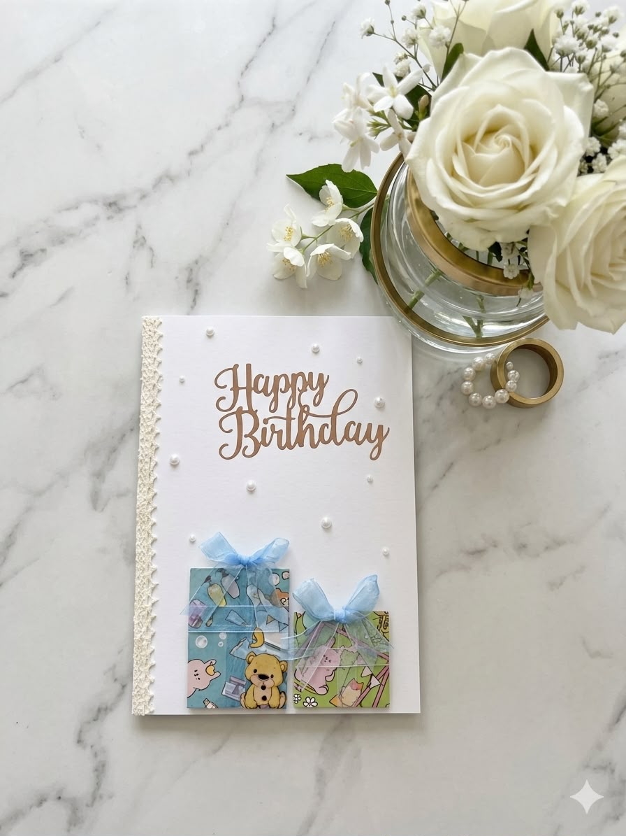 Happy Birthday Card Gift Box Blue