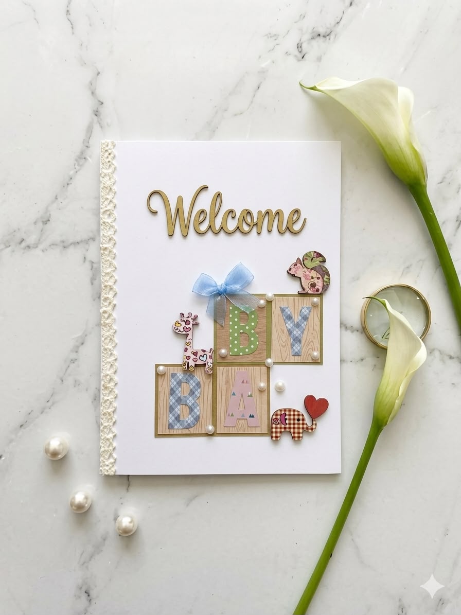 Welcome Baby Card (Animal) Blue