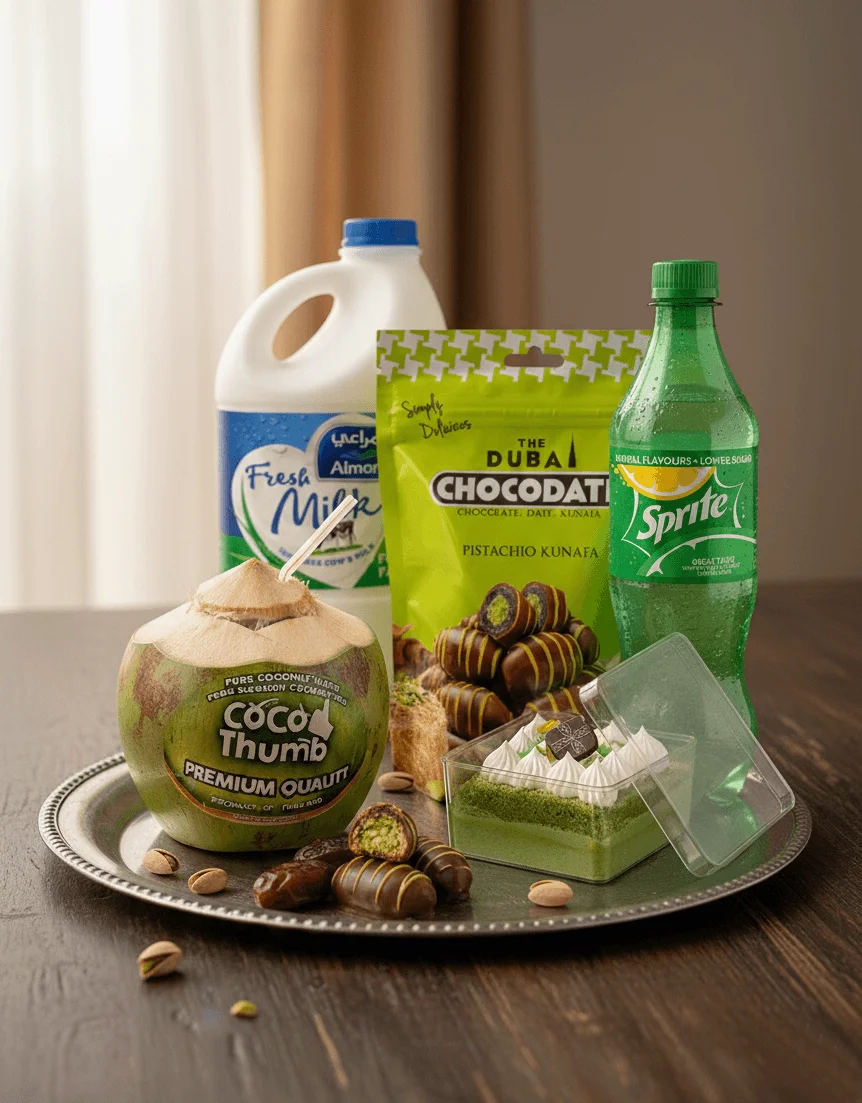 Ramadan Sweet & Refreshment Hamper with Pistachio Dates, Coconut, Milk & Beverages