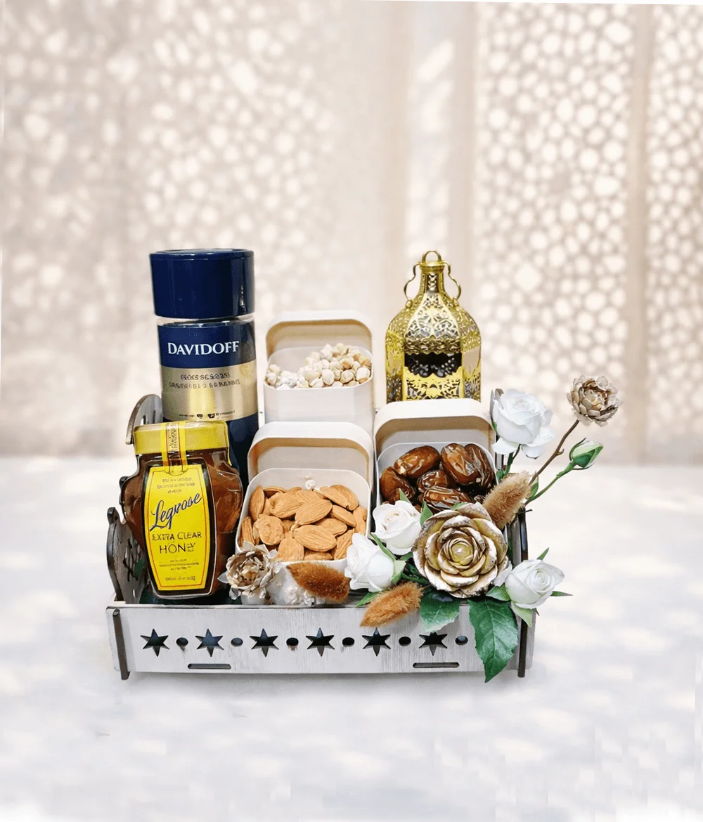 Luxury Ramadan Coffee, Dates & Honey Gift Hamper with Premium Nuts & Lantern