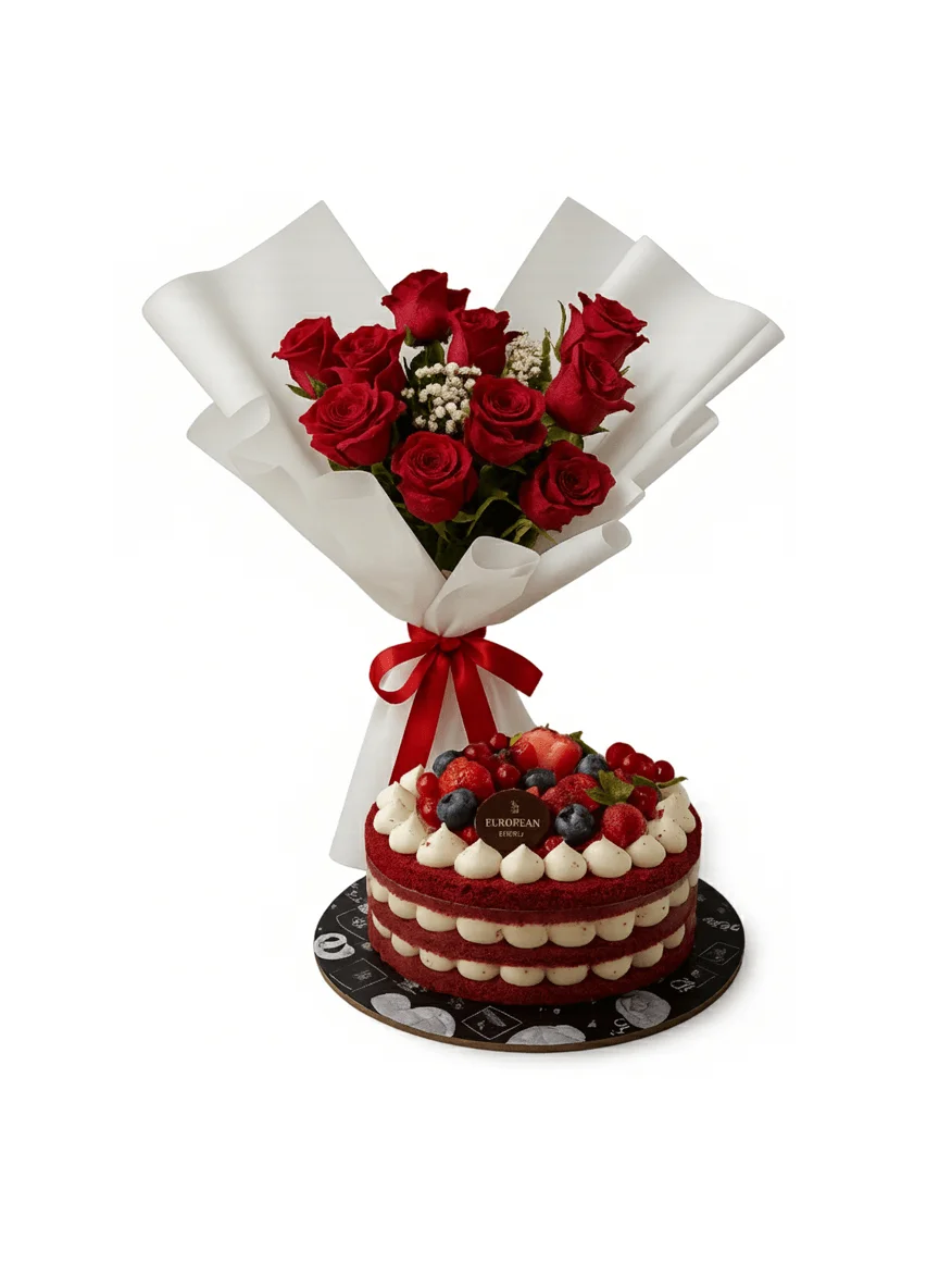 Red Roses and Red Velvet Cake Combo | The Ultimate Romantic Gift in UAE
