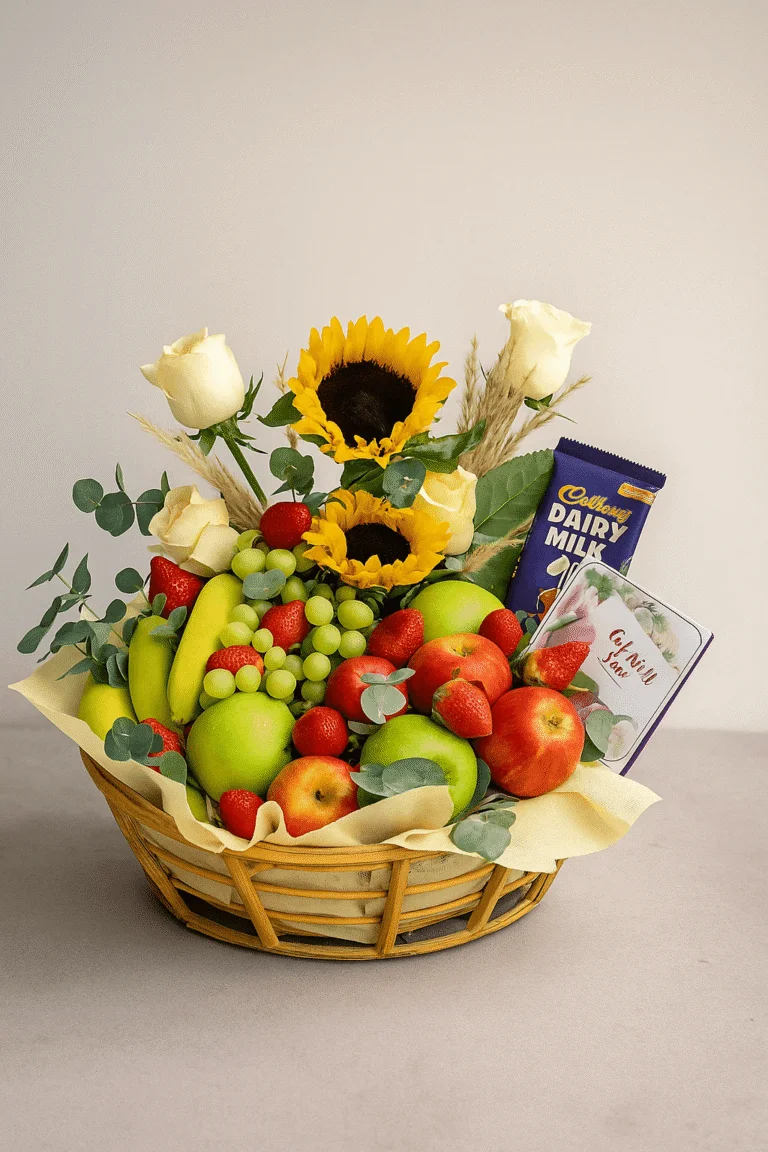 Exquisite Floral Fruit & Chocolate Gift Basket – The Perfect Present