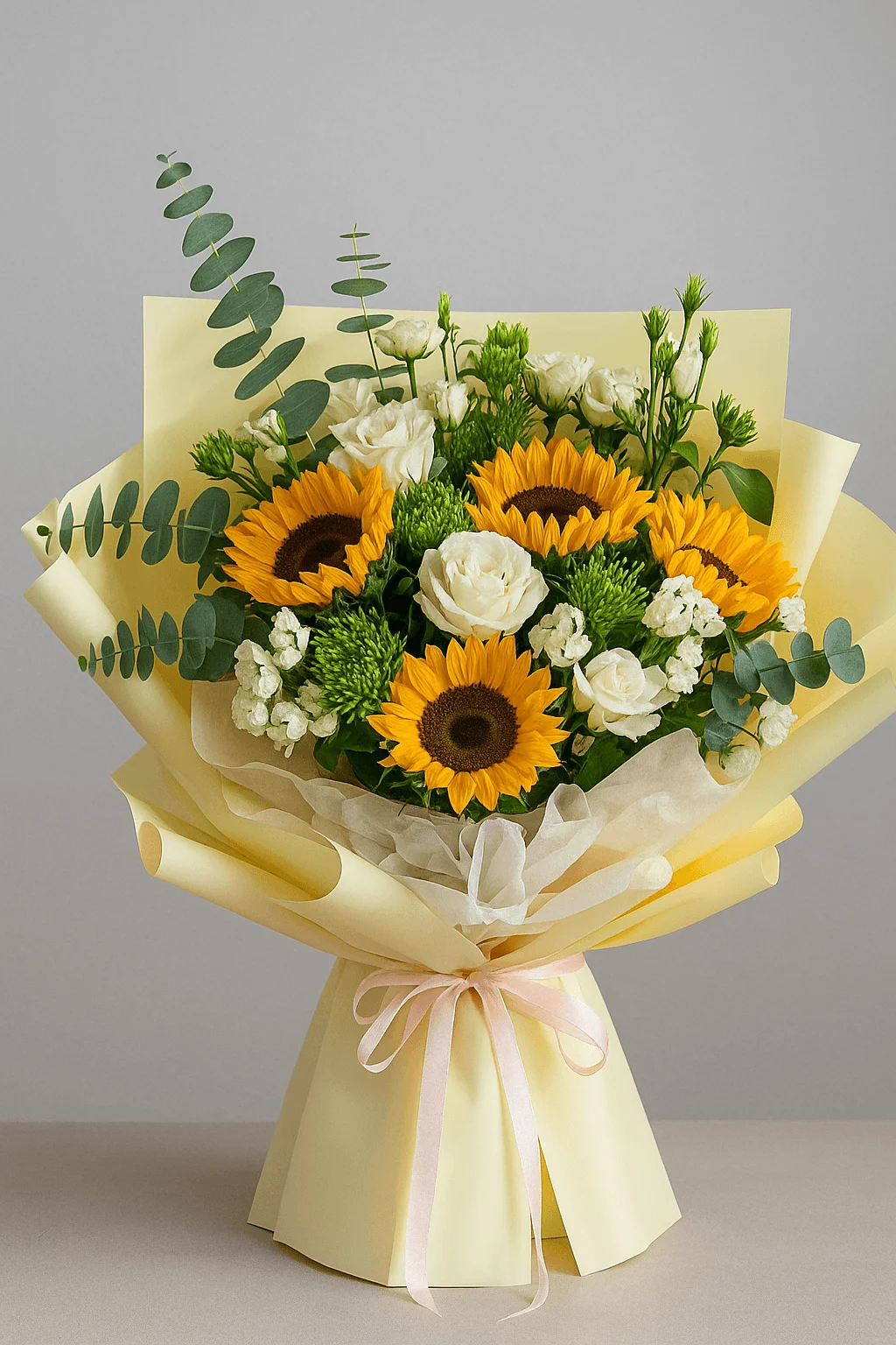 Golden Harmony Bouquet | Sunflowers & White Blooms