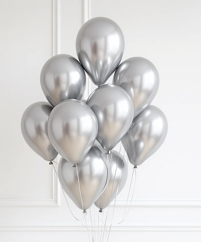 Silver Helium Balloon Bouquet | 10-Piece Balloon Bunch
