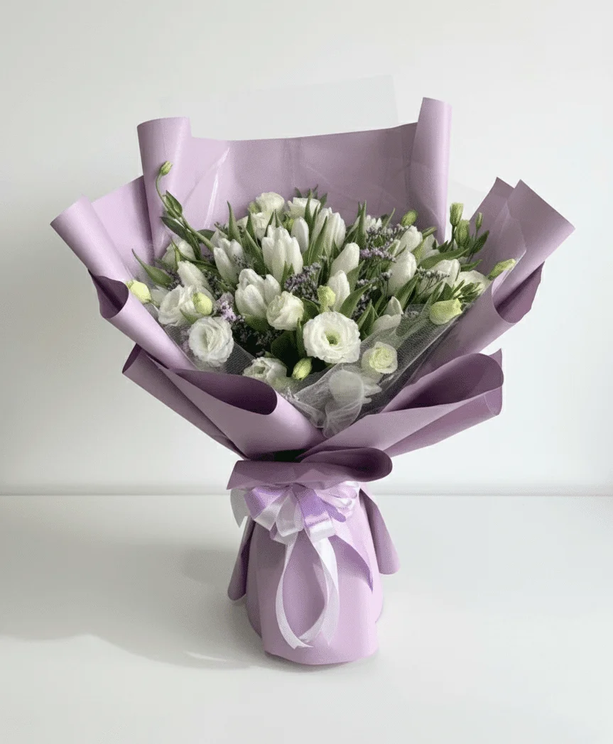 Luxury White Tulip & Lisianthus Bouquet | Elegant Flower Delivery